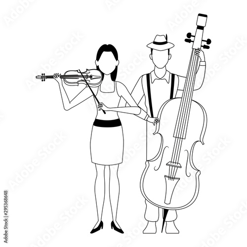 girl and musician playing instruments design