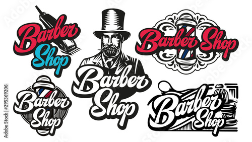 Vector set of five vector templates for barbershop. Elements for design.