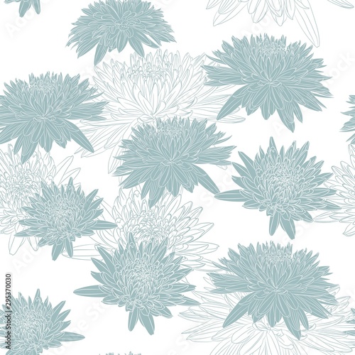 Wallpaper Mural Elegant seamless pattern with hand drawn mint line chrysanthemum flowers, design elements. Floral pattern for wedding invitations, greeting cards, scrapbooking, print, gift wrap, manufacturing. Torontodigital.ca