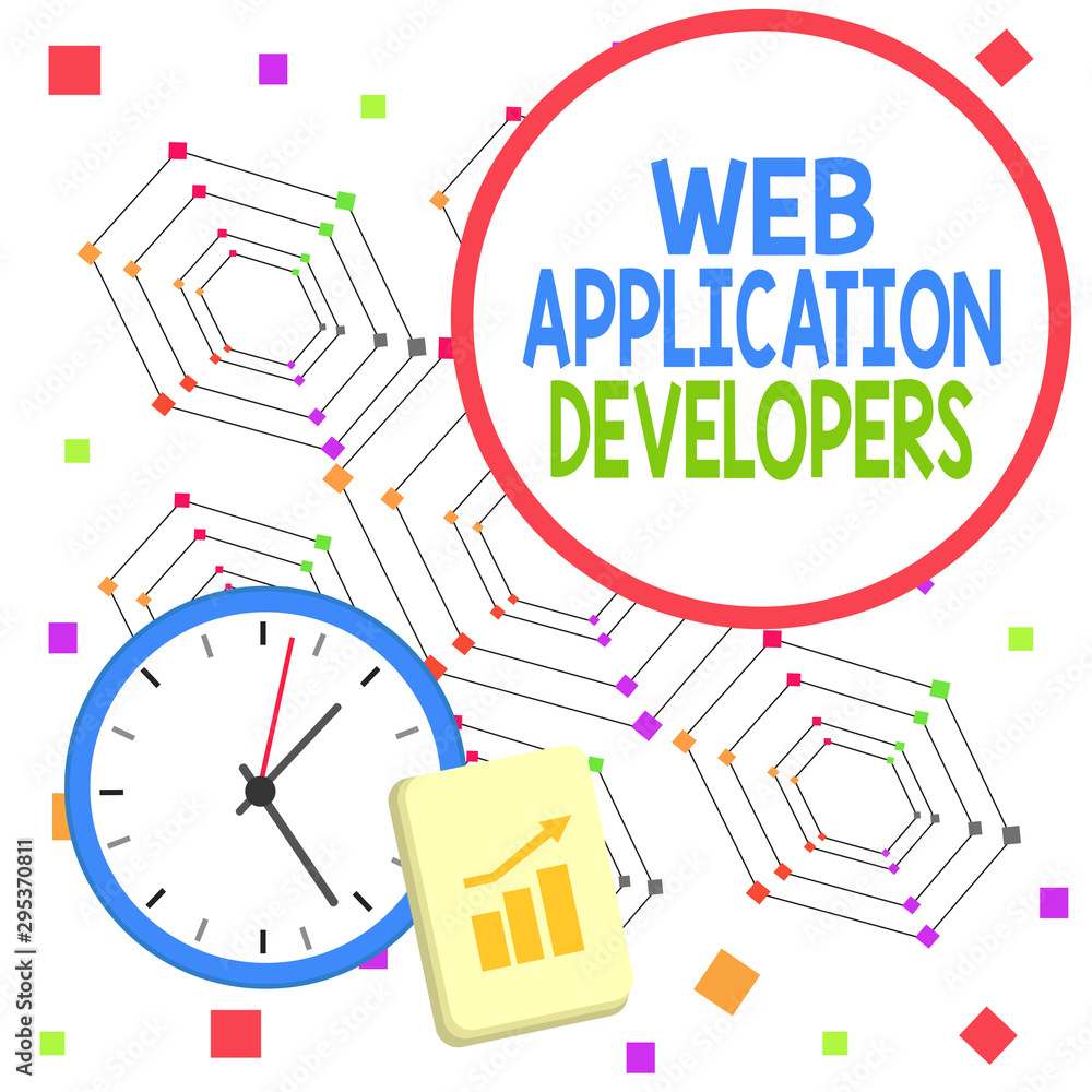 Handwriting text Web Application Developers. Conceptual photo Internet programming experts Technology software Layout Wall Clock Notepad with Escalating Bar Graph and Arrow Pointing Up Handwriting text Web Application Developers. Conceptual photo Internet programming experts Technology software Layout Wall Clock Notepad with Escalating Bar Graph and Arrow Pointing Up