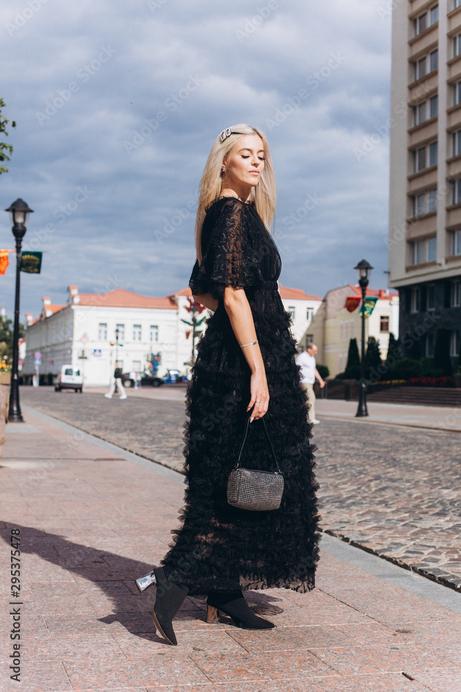 Fototapeta premium Fashion photosession of professional model in the city. Fashion , trendy concept