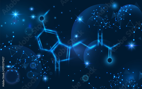 Melatonin structure. Abstract image of Melatonin formula in the form of a starry sky or space. vector wireframe concept, polygonal mesh art photo