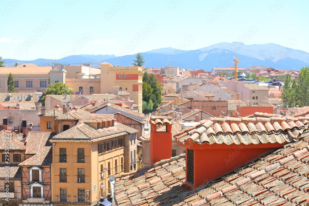 Terracotta roof tiles building old town cityscape Segovia Spain