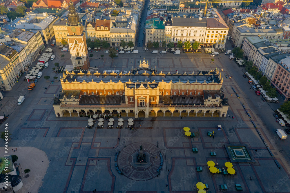 Krakow, Polish Republic. Aerial view of the historical building of the old Cloth Hall