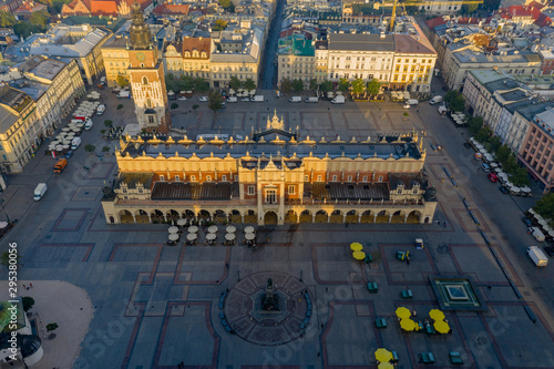 Krakow, Polish Republic. Aerial view of the historical building of the old Cloth Hall