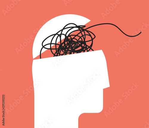 Fotografia ADHD Attention disorder vector illustration of humans head silhouette with messy lines of thinks