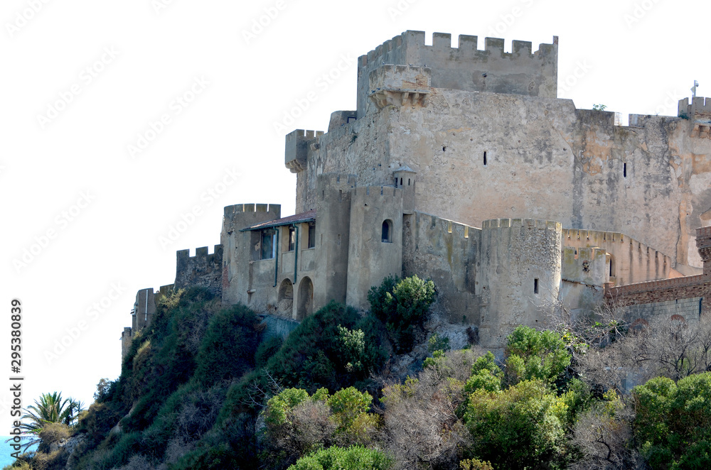 Medieval castle in Italy,Sicily. Tropical background. 