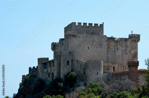 Medieval castle in Italy,Sicily. Tropical background. 