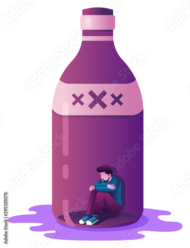 Alcoholism Concept on White