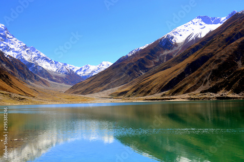 Beautiful view of mountainous lake Saiful Muluk in Naran Valley, Mansehra District, Khyber-Pakhtunkhwa, Northern Areas of Pakistan