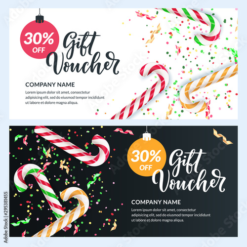 Gift card, voucher, certificate, coupon vector design template. Discount banner for Christmas and New Year holidays sale