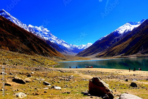 Beautiful view of mountainous lake Saiful Muluk in Naran Valley, Mansehra District, Khyber-Pakhtunkhwa, Northern Areas of Pakistan photo