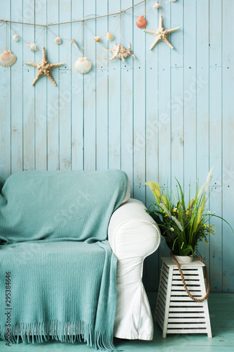 Blue interior of beach house