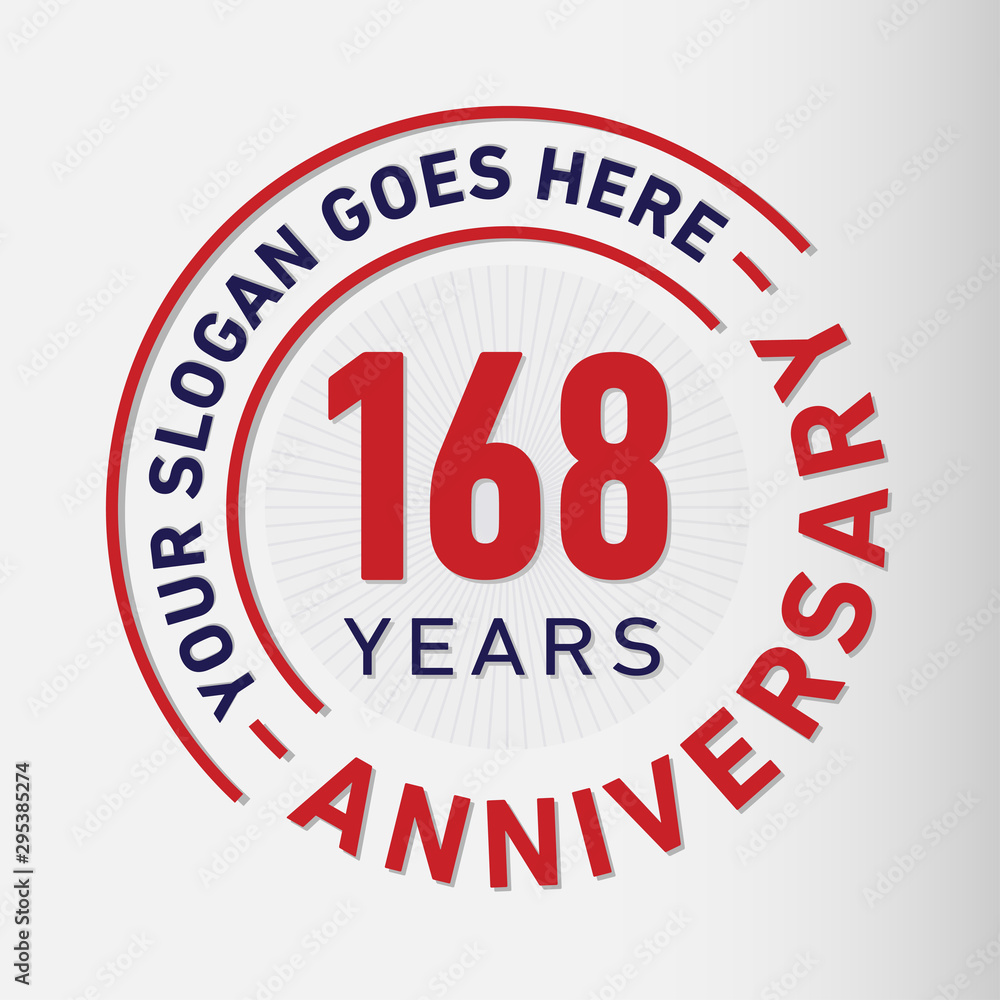 168 years anniversary logo template. One hundred and sixty-eight years celebrating logotype. Vector and illustration.