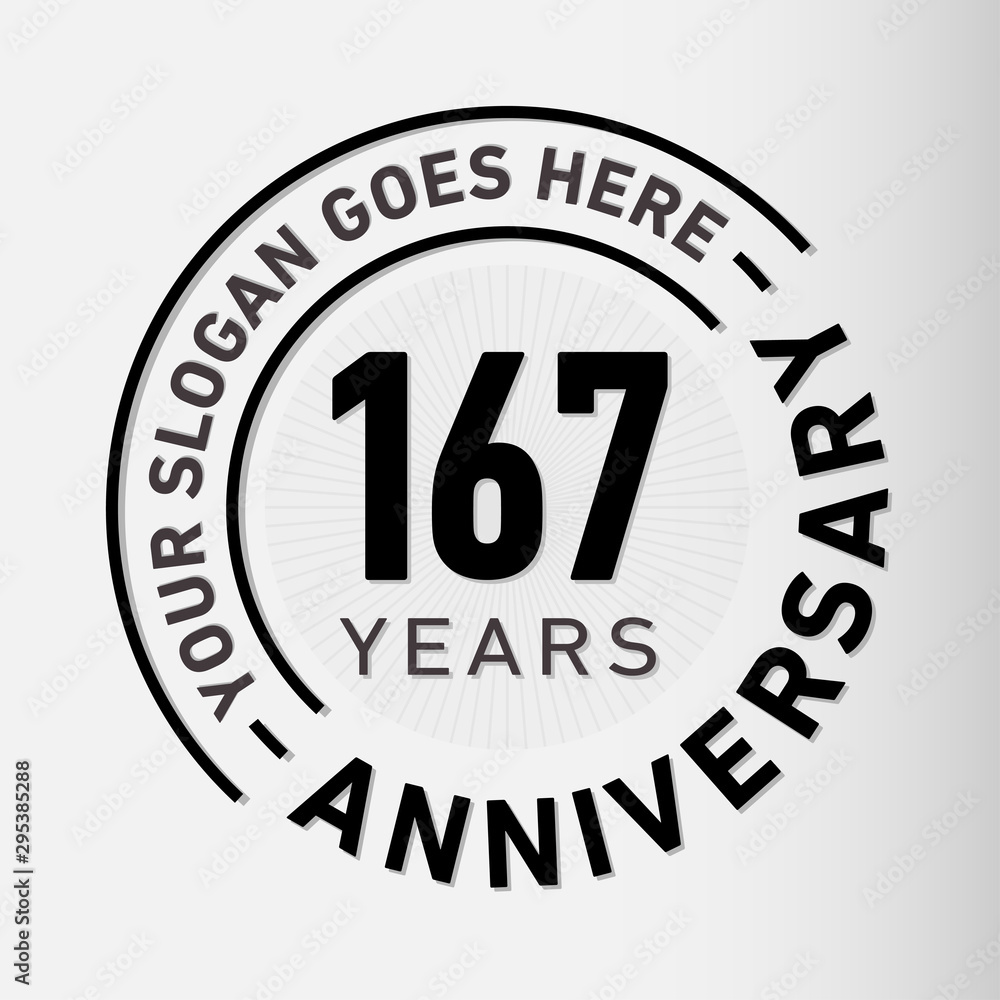 167 years anniversary logo template. One hundred and sixty-seven years celebrating logotype. Vector and illustration.