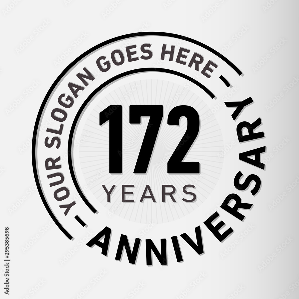 172 years anniversary logo template. One hundred and seventy-two years celebrating logotype. Vector and illustration.