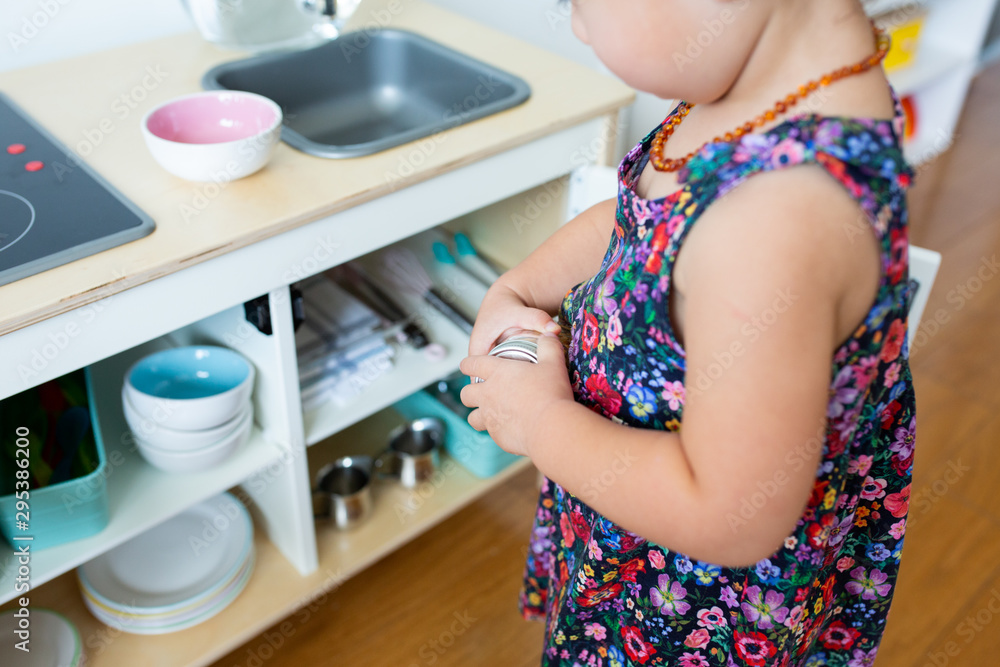 Toddler Girl with Play Kitchen