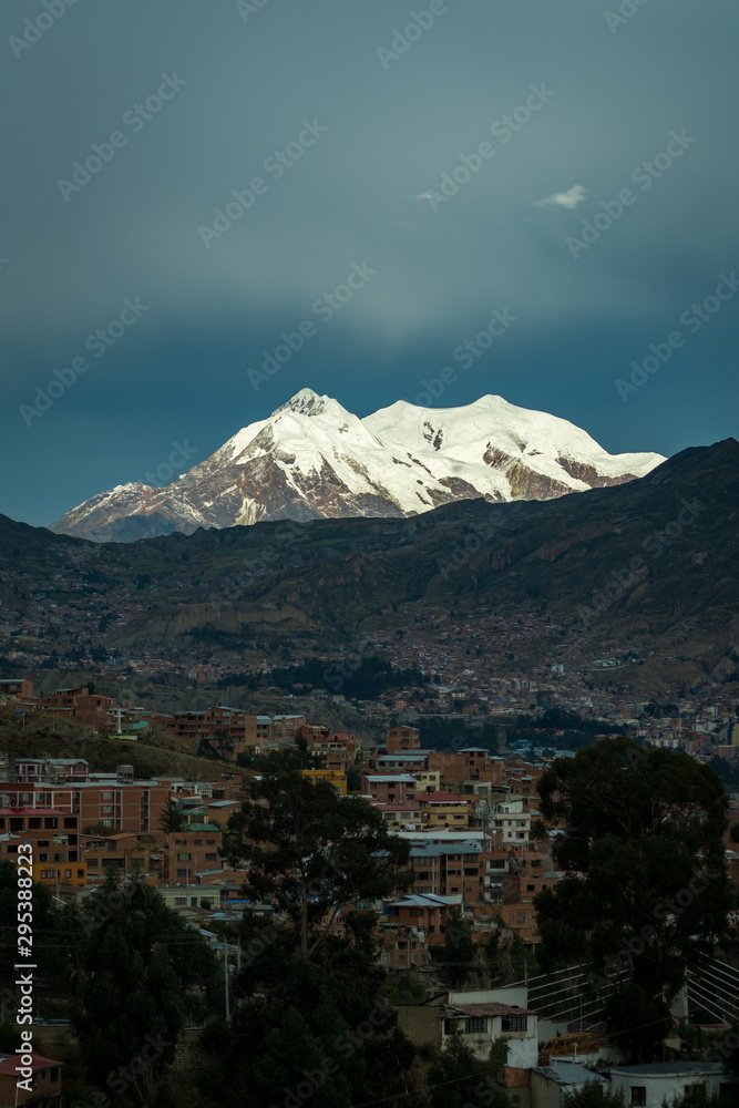 Stunning Illimani, The Snow-Capped Mountain Peak, Landmark of La Paz City