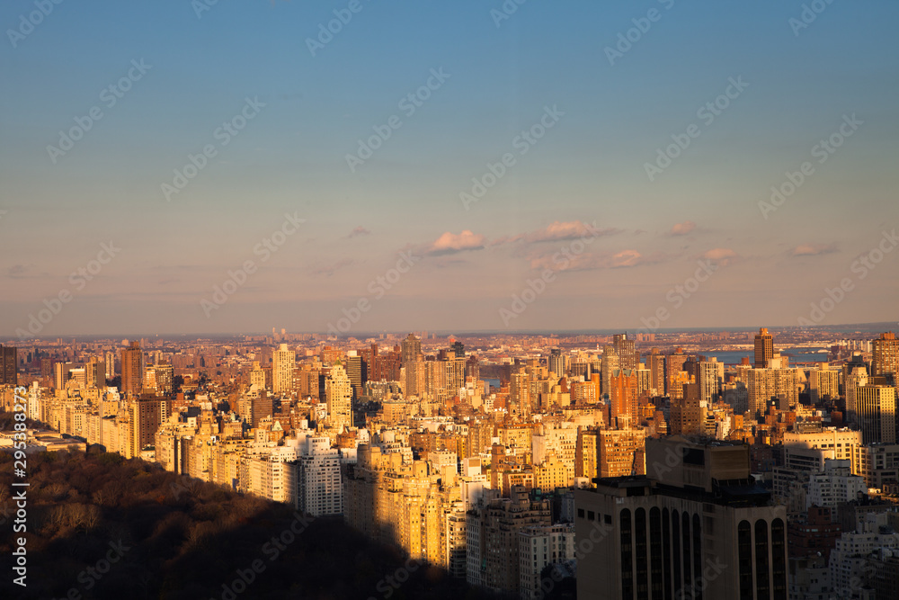 Aerial view of Manhattan Upper East side at sunset