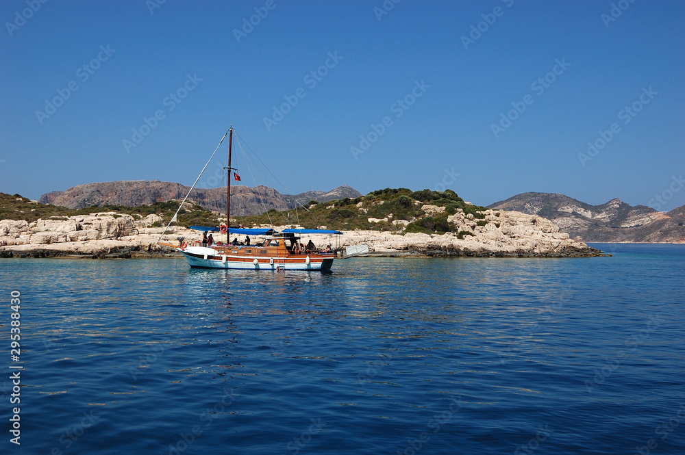 A gullet sailing in the waters of Kaş, Turkey