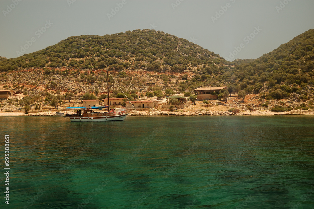 A gullet at a lonely shore near Kaş, Turkey