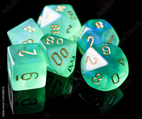 Closeup of Green Translucent Gaming Die