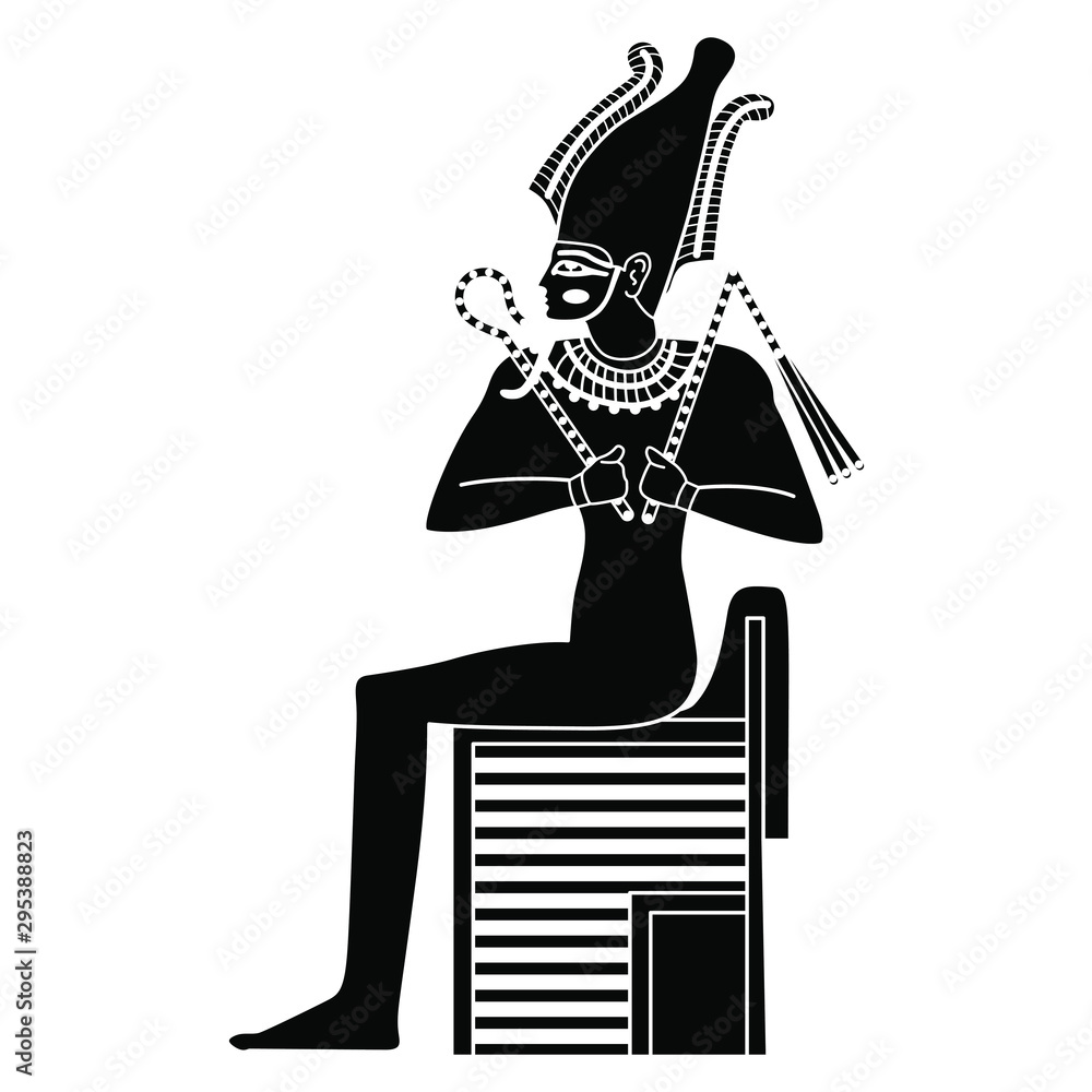 Ancient Egyptian God Osiris Sitting On Throne Black And White Silhouette Isolated Vector