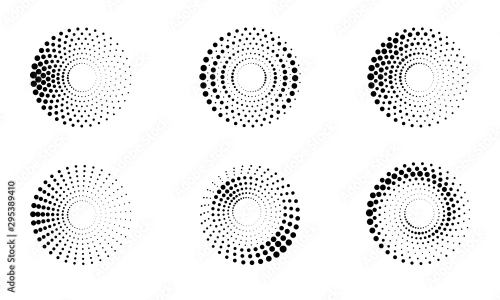 Halftone round as icon or background. Black abstract vector circle frame with dots as logo or emblem. Circle border isolated on the white background for your design. - obrazy, fototapety, plakaty 