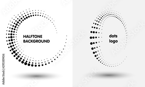 Halftone round as icon or background. Black abstract vector circle frame with dots as logo or emblem.