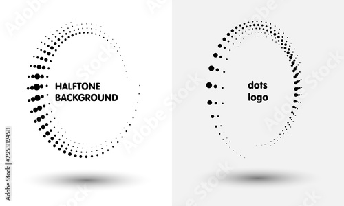 Halftone round as icon or background. Black abstract vector circle frame with dots as logo or emblem.