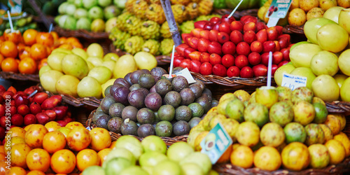 Exotic fruits on farmer market in Funchal  Madeira  Portugal