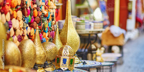 Selection of traditional lamps on Moroccan market