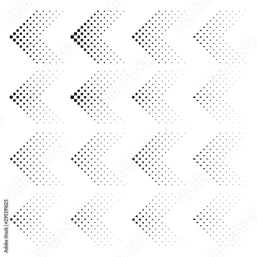 Set of arrows with halftone effect. Vector illustration EPS10. Black arrows collection isolated on white