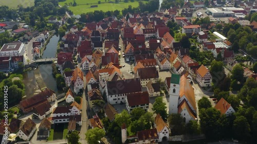 Aerial view of the City Riedlingen in Germany on a sunny day in summer. Ascending from the back of the town. photo