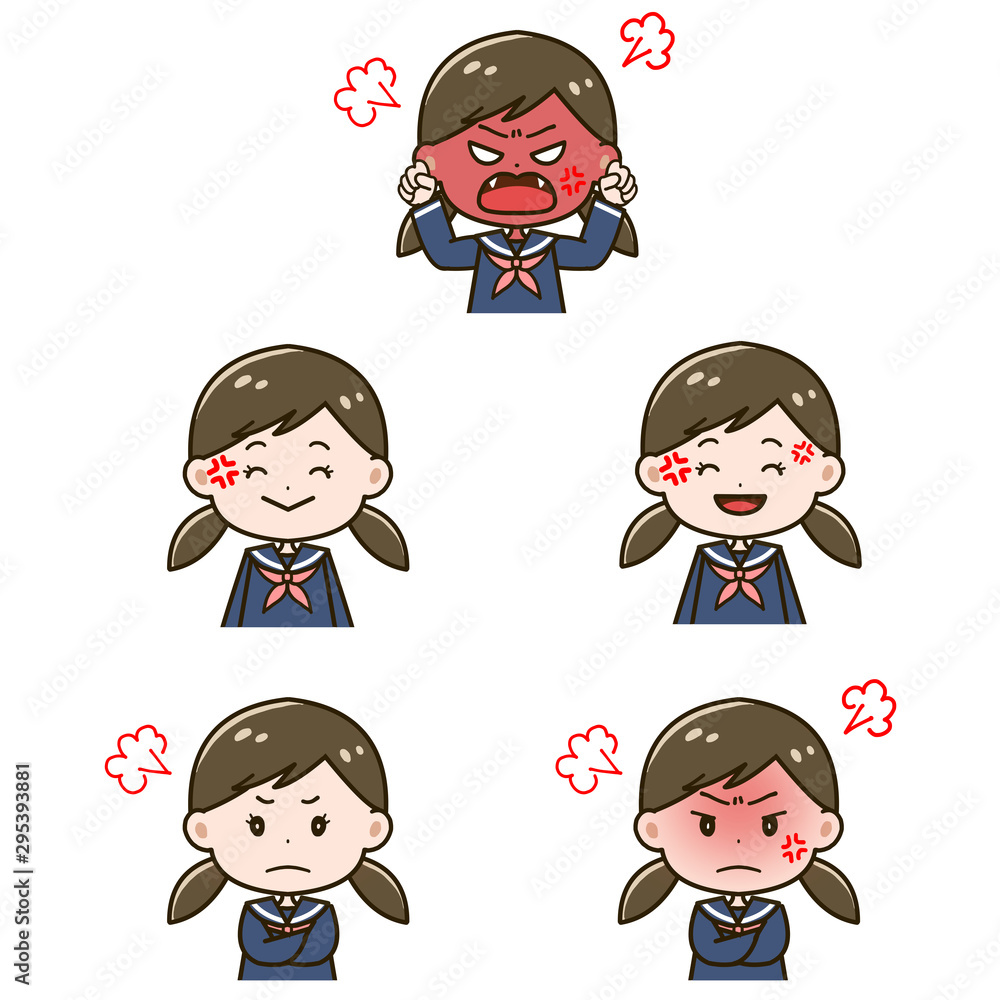 怒る女の子 ポーズ イラストセット Stock Illustration Adobe Stock