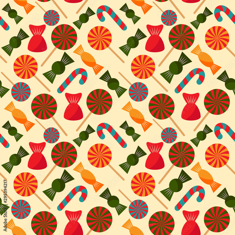 Colorful candy. Christmas seamless pattern for wrapping paper, wallpaper, pattern fills, web page background and more. Vector illustration for Christmas and New Year. EPS10.