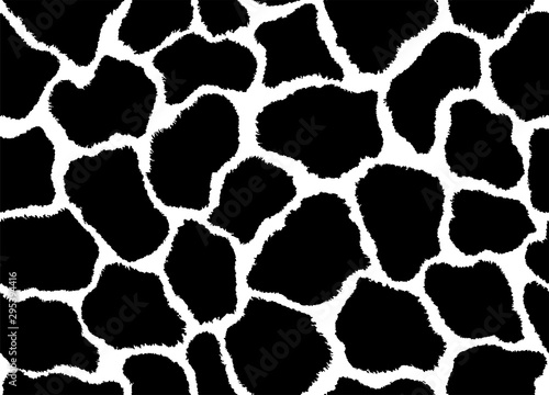 Giraffe skin pattern texture repeating seamless monochrome black and white. Vector. Texture giraffe. Fashionable print. Fashion and stylish background. Fabric, wallpaper or texture for 3D. Fur