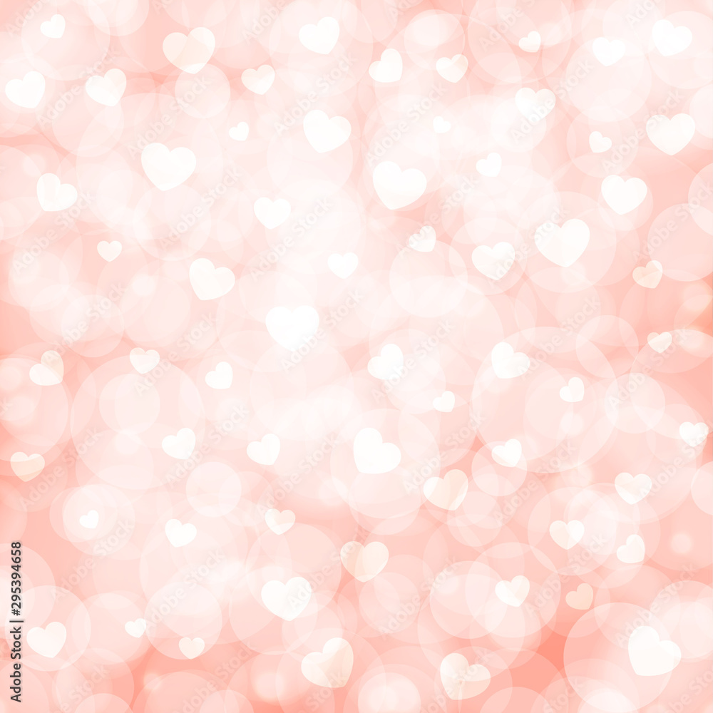 Abstract beautiful blurred bokeh background with white hearts on a pink background. Vector illustration for Valentine s Day 2017. EPS10. Abstract beautiful blurred bokeh background with white hearts on a pink background. Vector illustration for Valentine s Day 2017. EPS10.
