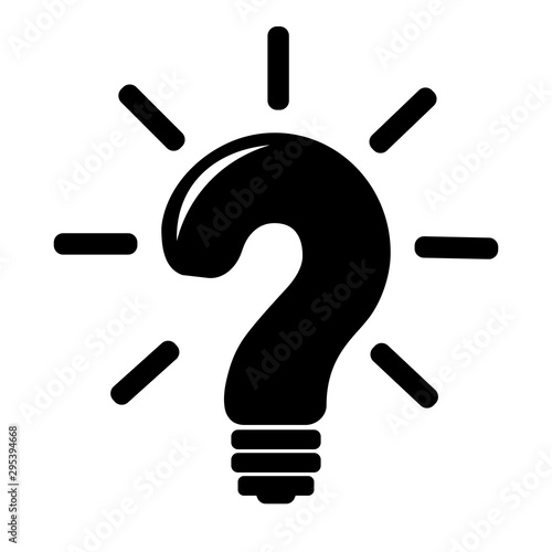 Simple black light bulb question mark icon isolated on white background