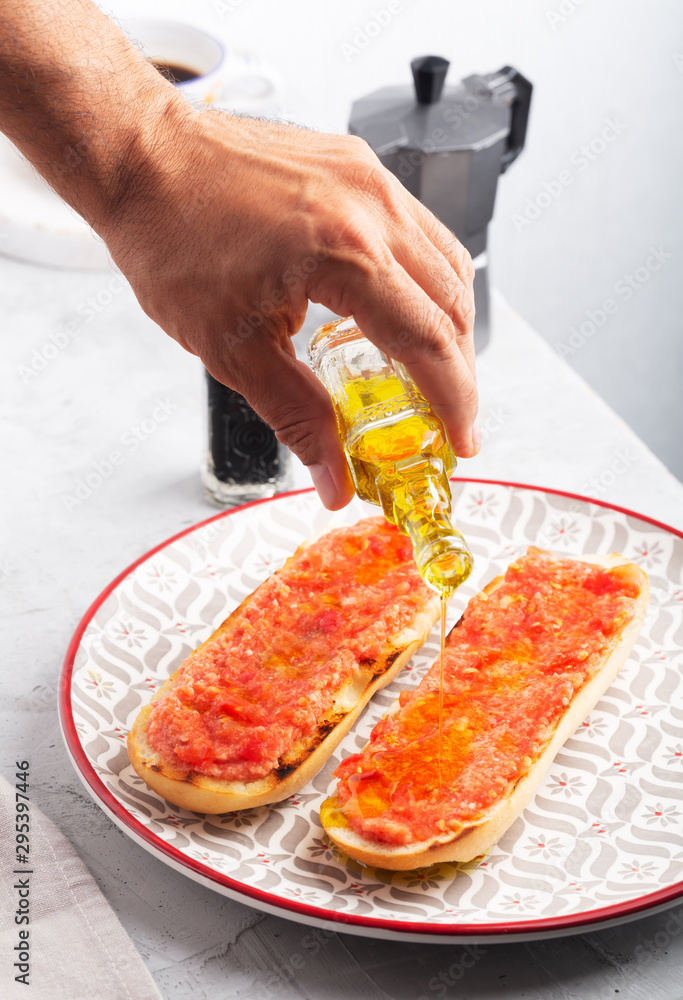 Spanish tomato toast, traditional breakfast or lunch