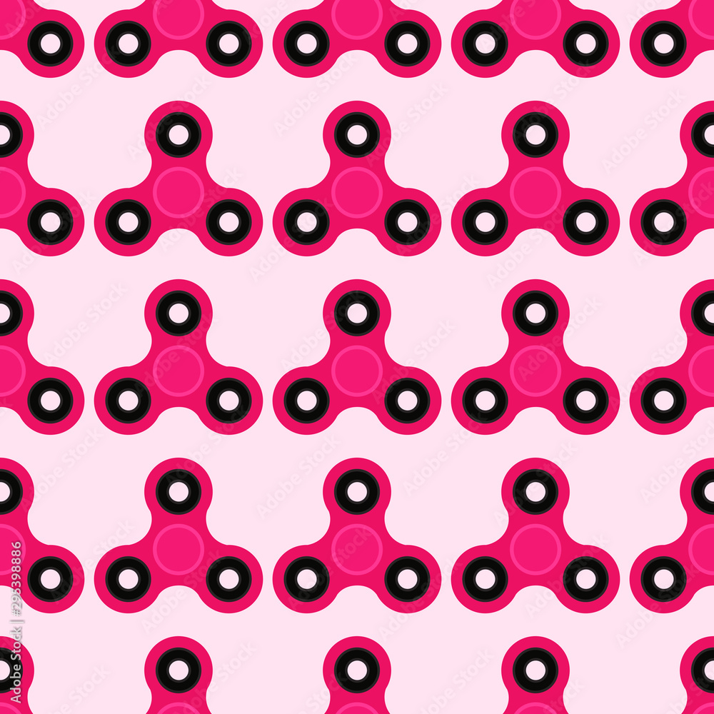 Fidget spinner. Hand toy for stress relief. Seamless pattern with pink spinners for wrapping paper, wallpaper, web page background and more. Vector illustration. EPS10. Fidget spinner. Hand toy for stress relief. Seamless pattern with pink spinners for wrapping paper, wallpaper, web page background and more. Vector illustration. EPS10.