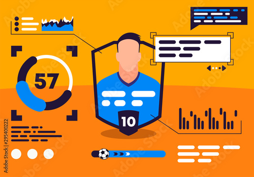 vector illustration of professional football player statistics with graphs and charts