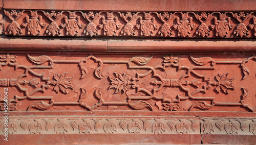 A decorative panel in red sandstone used extensively in the Fort.