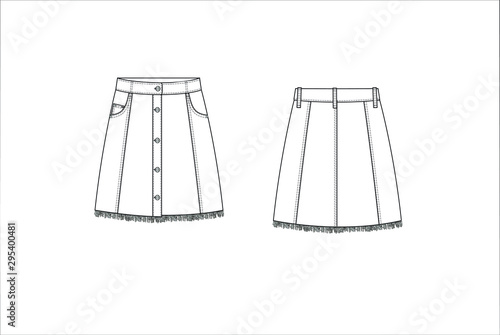 shion illustration. Women fashion skirt. Technical drawing vector photo