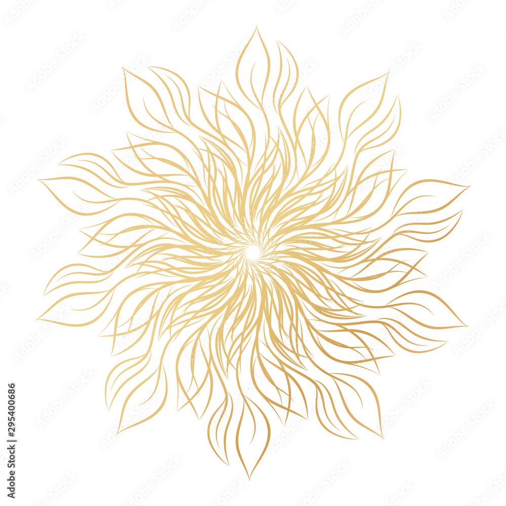 Mandala. Round floral ornament isolated on white background. Decorative design element. Outline vector illustration for invitation, greeting cards, print on T-shirt and other items.