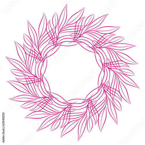 Round frame of stilized abstract leaves. Floral decorative design element for invitation  greeting cards and other items. Vector illustration isolated on white background.