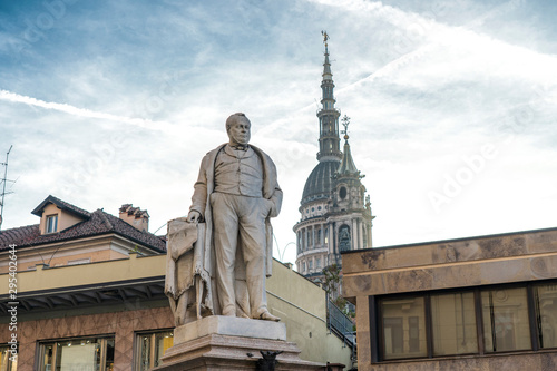 Novara city, Piedmont, Italy. HISTORIC PALACES IN NOVARA CITY IN ITALY IN EUROOPE. View of the famous Cupola of the San Gaudenzio Basilica in Novara. Camillo Benso, count of Cavour photo