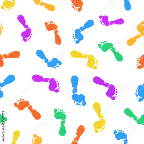 Seamless pattern Colored foot Prints on white background.Watercolor design © Elena