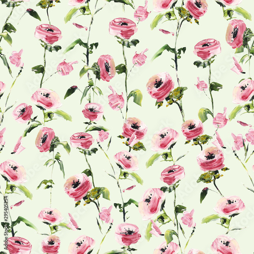 Seamless background,with pink flowers on white background.For digital printing © Elena