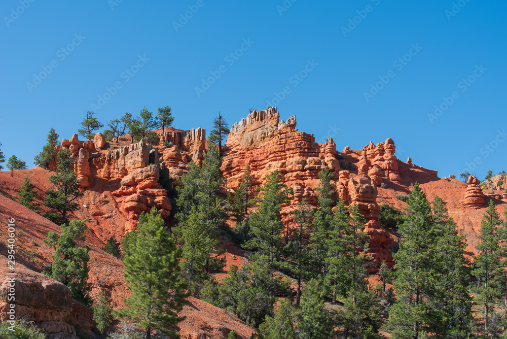 Landscape of red hoodoos and formations at Red Canyon in Utah